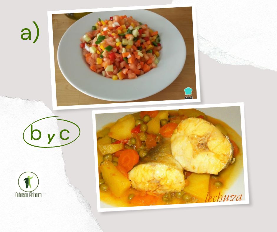 Pipirrana con pescadilla guisada y patatas